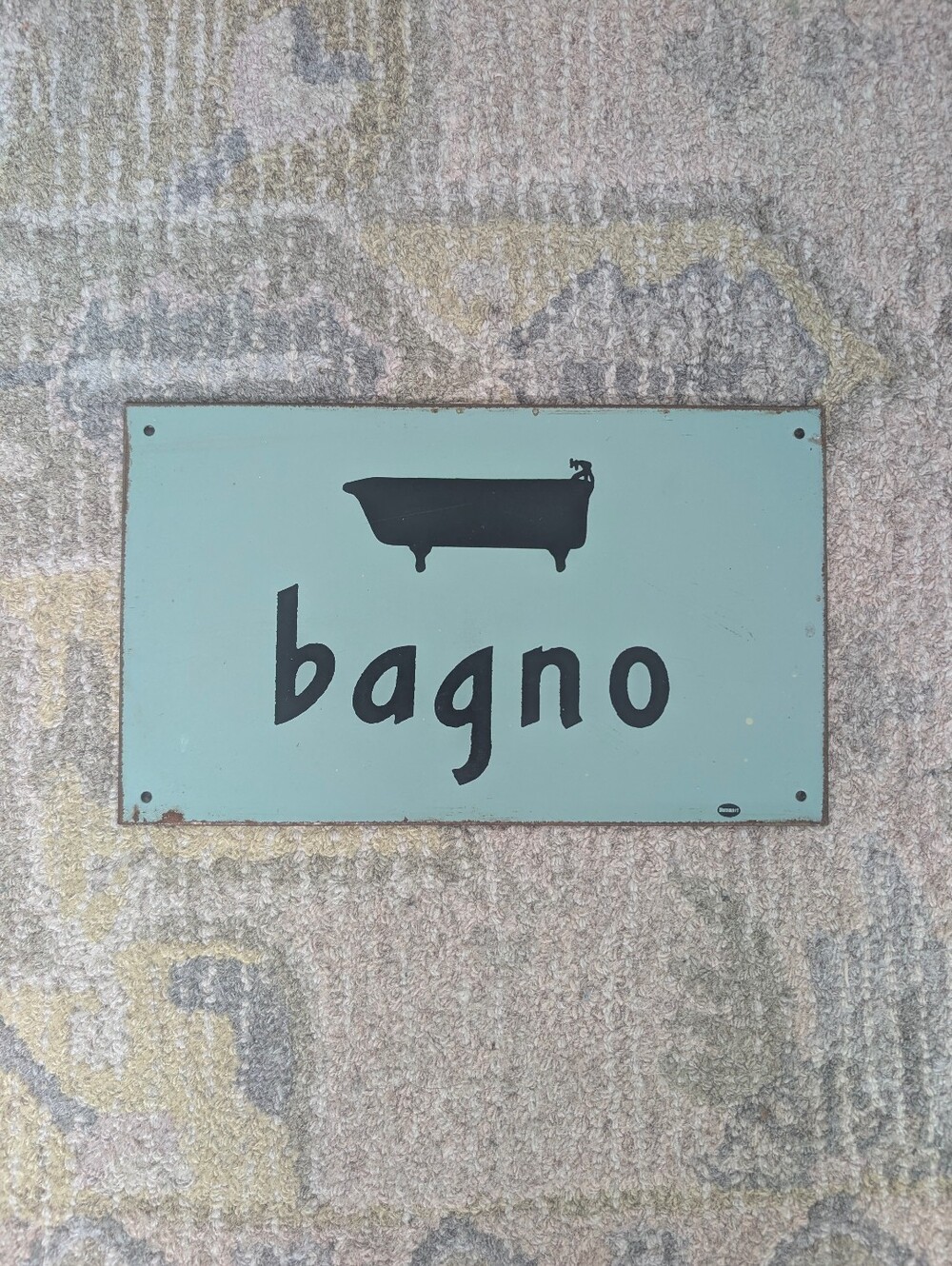 Anthropologie "Bagno" Metal Bathroom Sign - Mint Green